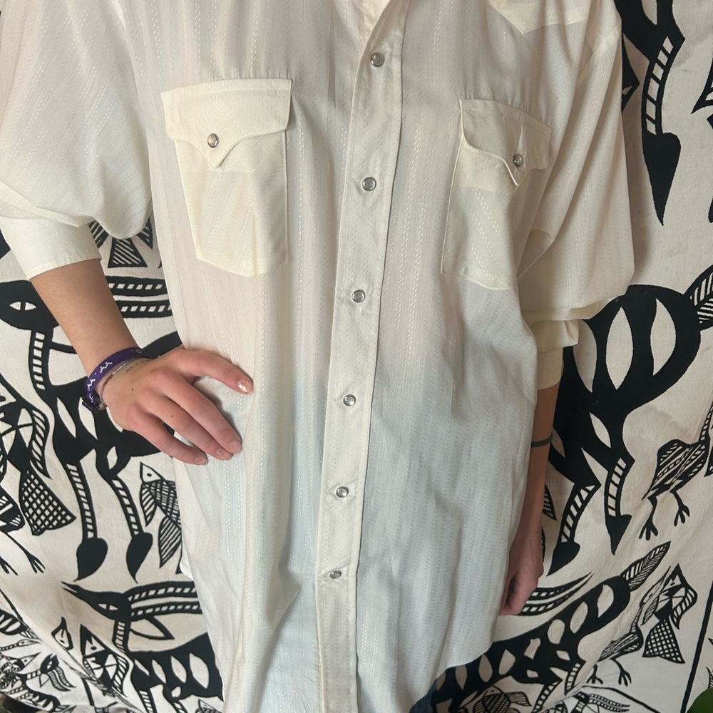 Men's White Button-Up Shirt pearl snap western panhandle slim